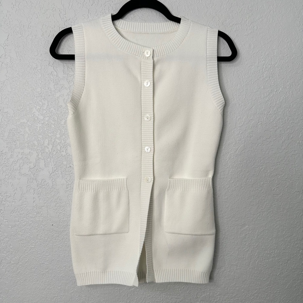Commense Cream Button‎ Front Sleeveless Sweater Vest Top Size S Pockets